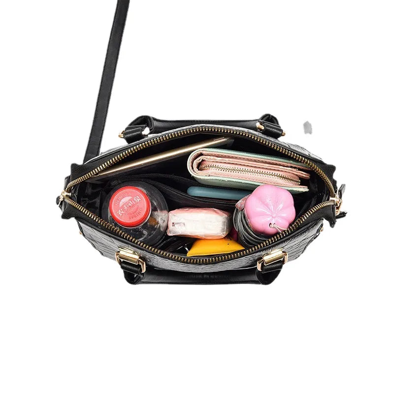 Jacie Croc‑Texture Handbag with Gold Charm - 4 Colors