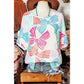 Irma White Multicolour Bowknot Printed Waffle Crewneck Loose Short Sleeve Top
