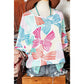 Irma White Multicolour Bowknot Printed Waffle Crewneck Loose Short Sleeve Top