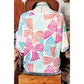 Irma White Multicolour Bowknot Printed Waffle Crewneck Loose Short Sleeve Top