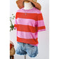 Isabelli Bright Pink Colorblock Striped Knitted T shirt