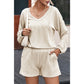 Isadora Beige Corded V Neck Slouchy Top Pocketed Shorts Set