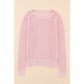 Israella Pink Knitted Eyelets Round Neck Long Sleeve Top