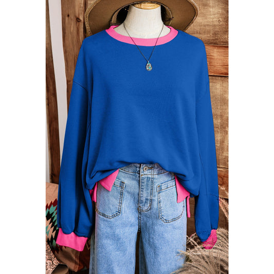 Issa Blue Colorblock Bubble Sleeve Sweatshirt