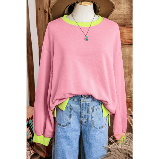 Issa Pink Colorblock Bubble Sleeve Sweatshirt