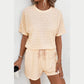 Ivee Apricot Frill Textured Short Sleeve Top and Drawstring Shorts Set