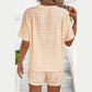 Ivee Apricot Frill Textured Short Sleeve Top and Drawstring Shorts Set