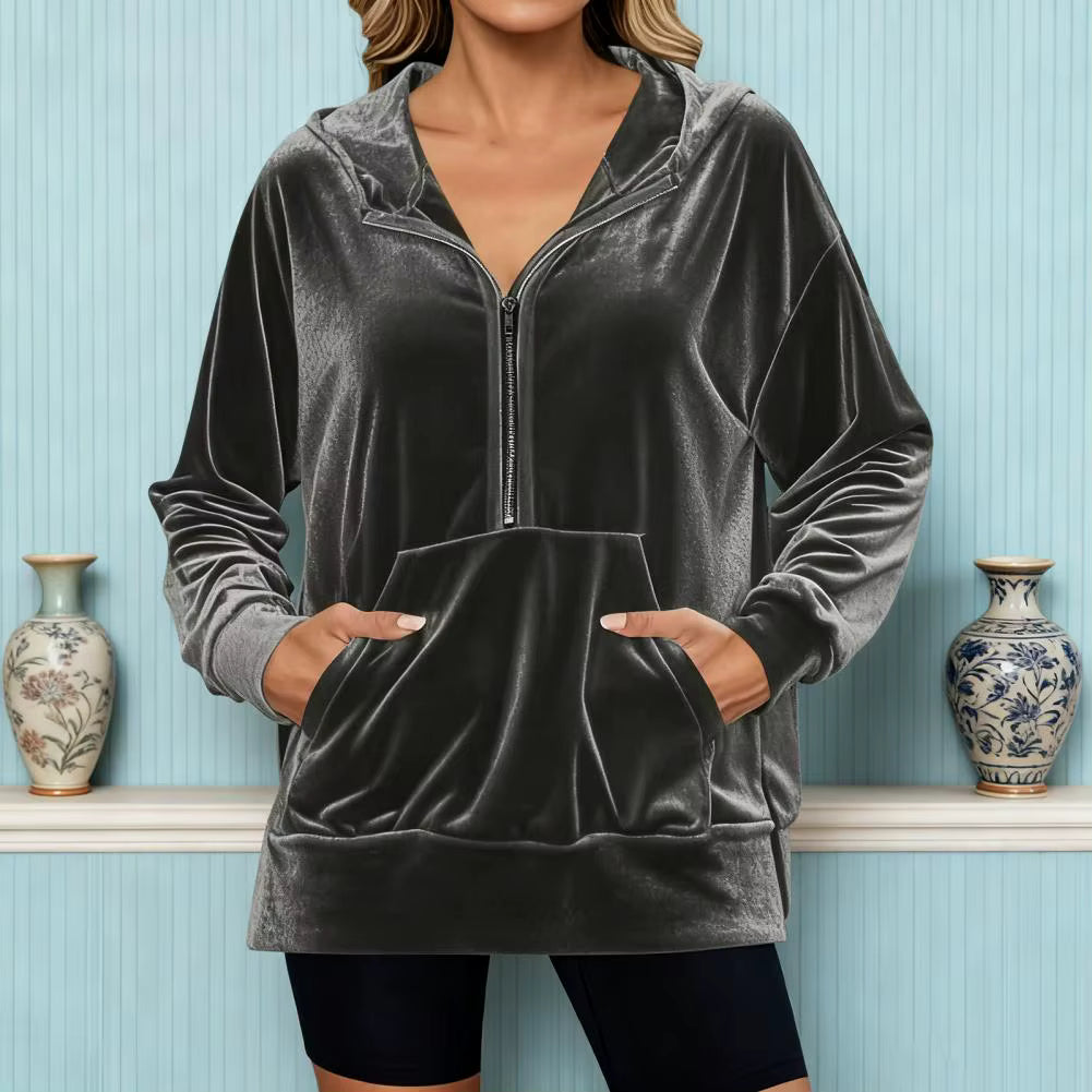 Ivey Grey Velvet Zip Up Hoodie