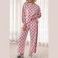 Ivie Pink Polka Dot Print Side Stripe Detail Long Sleeve Top Casual Pant Set