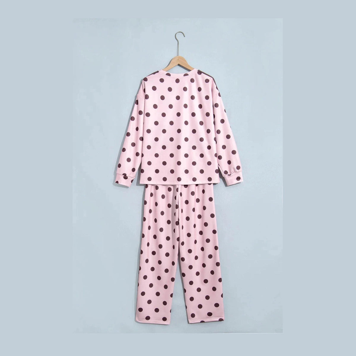 Ivie Pink Polka Dot Print Side Stripe Detail Long Sleeve Top Casual Pant Set