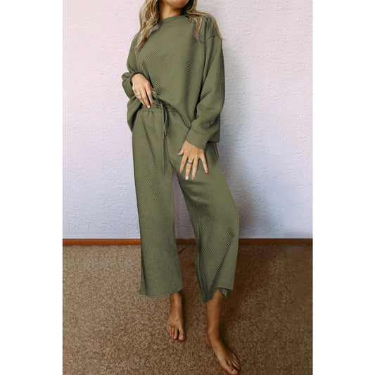 Izette Guacamole Green Ultra Loose Textured 2pcs Slouchy Outfit
