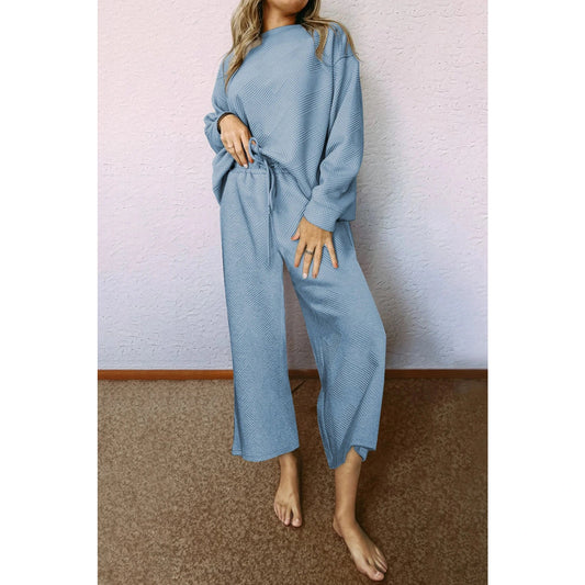 Izette Light BLue Ultra Loose Textured 2pcs Slouchy Outfit