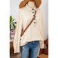 Izzy Cream Waffle Long Sleeve Collar Half Button Loose Top * S-3X