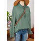 Izzy Green Waffle Long Sleeve Collar Half Button Loose Top