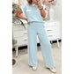 Jennah Mist Blue Contrast Trim Round Neck Pocketed Boxy Tank Top Wide Leg Pant Set