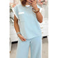 Jennah Mist Blue Contrast Trim Round Neck Pocketed Boxy Tank Top Wide Leg Pant Set