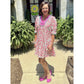 SALE!!!  Jabez Pink Floral Print V Neck Patchwork Short Bubble Sleeve Mini Dress