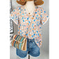 Jackee Crisscross V Neck Ruffle Sleeve Printed Flowy Blouse