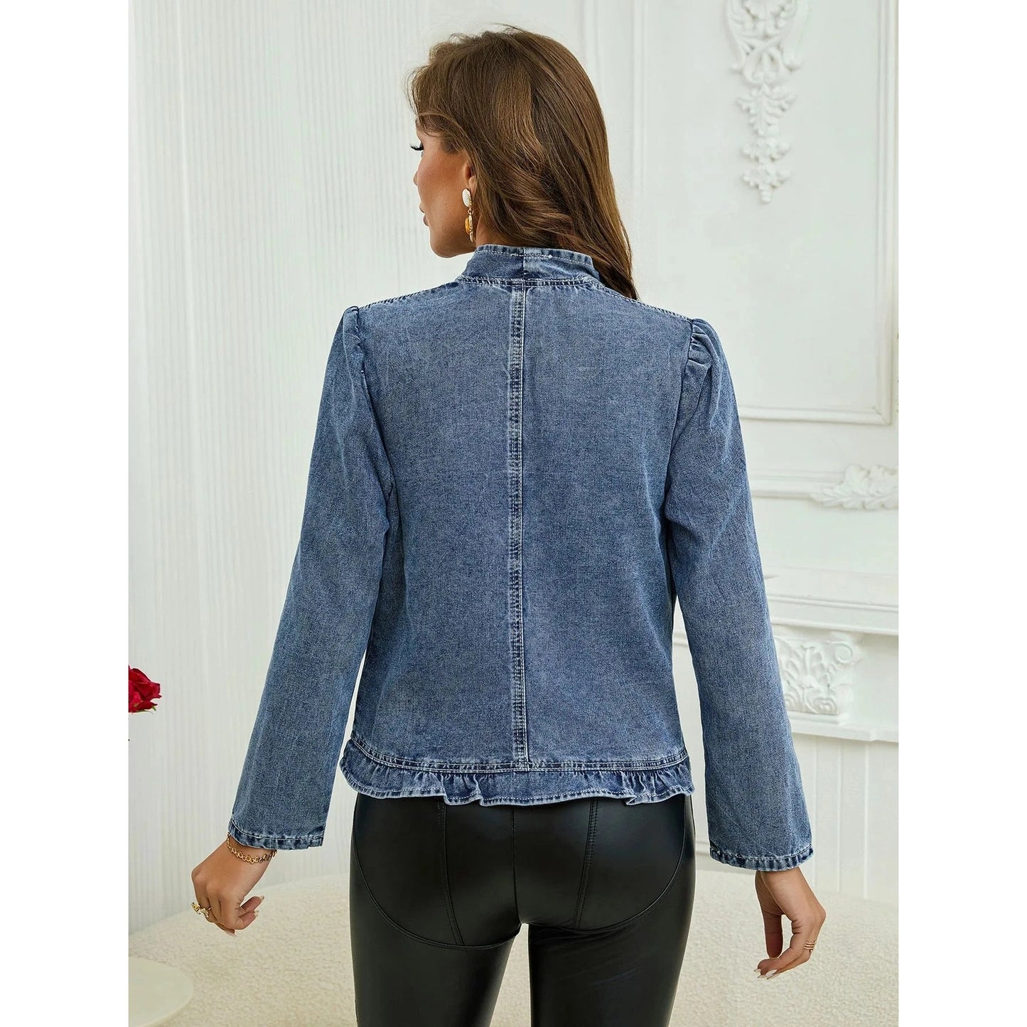 RTS Ruffle Trim Denim Cardigan
