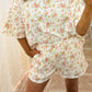 Jacky Pink Floral Print Short Sleeve Elastic Waist Pocket Two Piece Set