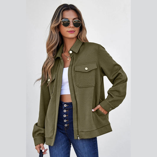 Jacqueline Green Zip Up Button Flap Pocket Shirt Collar Jackets