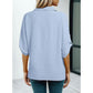 Jacqui Blue Textured V‑Neck Tab Sleeve Top