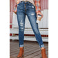 Jacqui Blue Distressed Button Fly High Waist Skinny Jeans