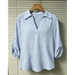 Jacqui Blue Textured V‑Neck Tab Sleeve Top