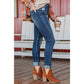 Jacqui Blue Distressed Button Fly High Waist Skinny Jeans