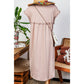 Jaiden Oatmeal Frilled Trim Crew Neck Loose Fit Mini Dress