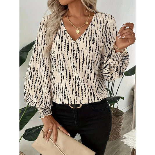 Jaime Shirred Lantern Sleeve V Neck Blouse