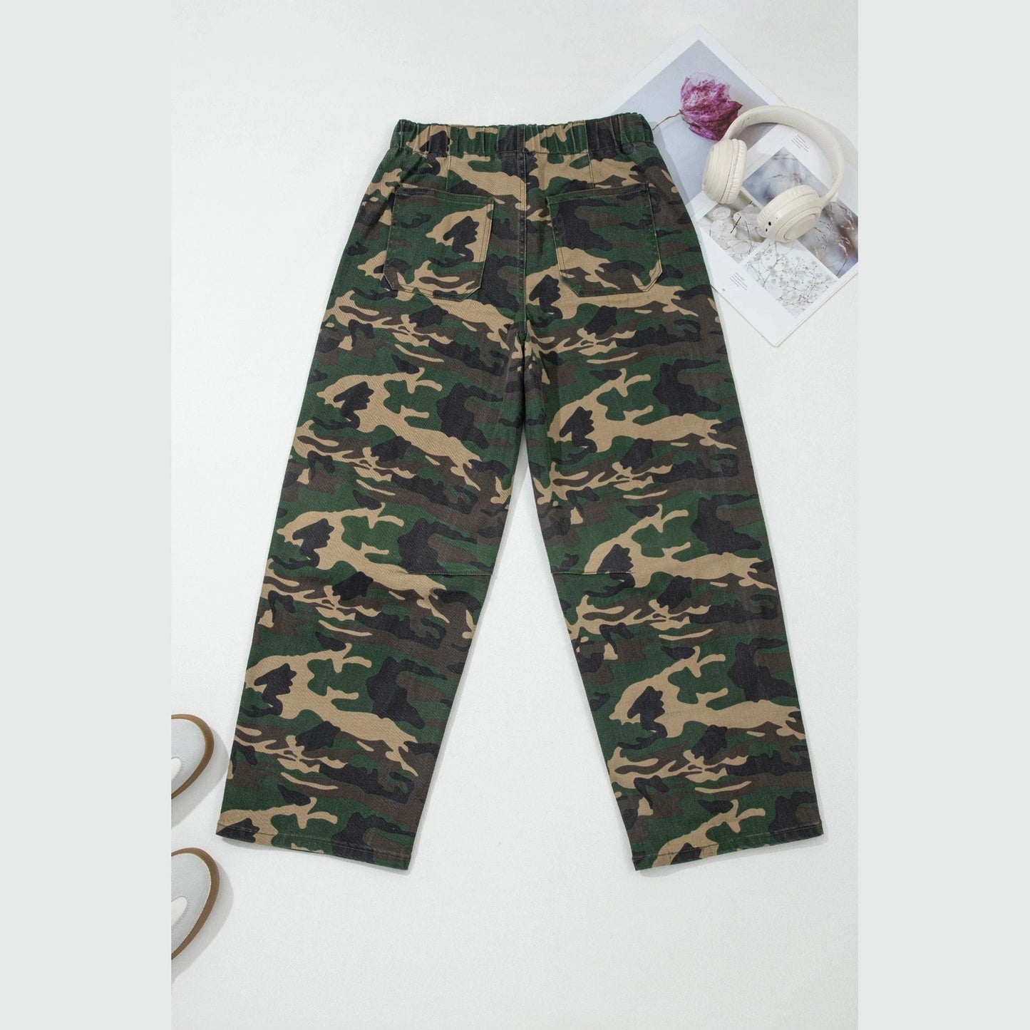 James Green Camouflage Print Drawstring Patch Pocket Ankle Length Jeans