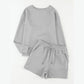 Jamilla Grey Textured Long Sleeve Top and Drawstring Shorts Set