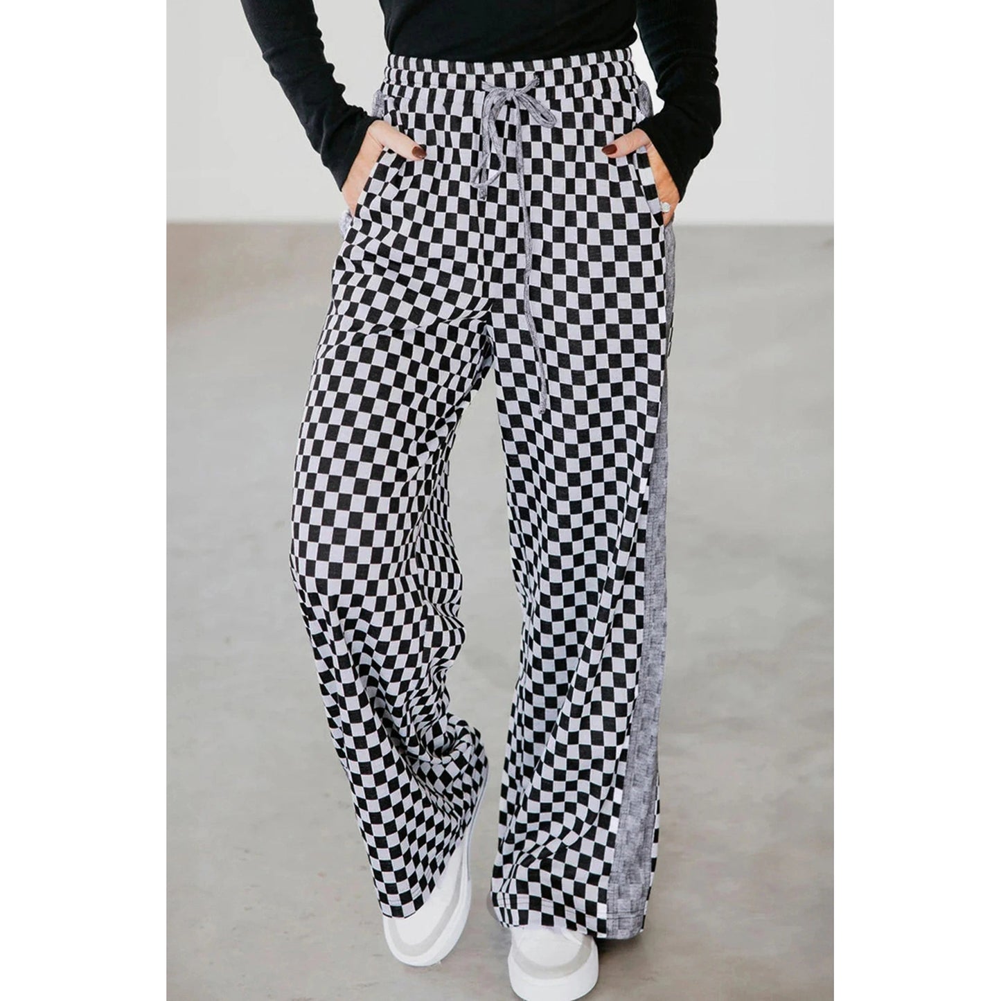 Janalee Checkerboard Drawstring Waist Casual Pants