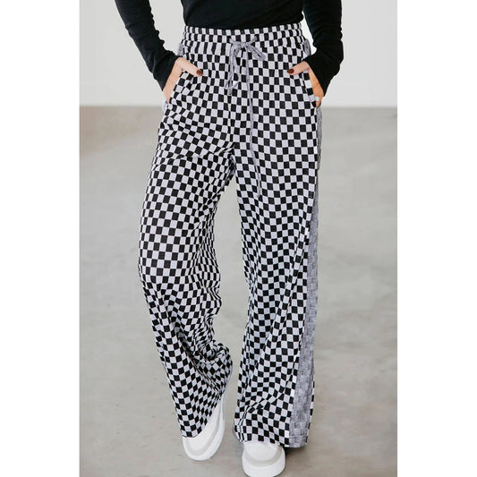Janalee Checkerboard Drawstring Waist Casual Pants