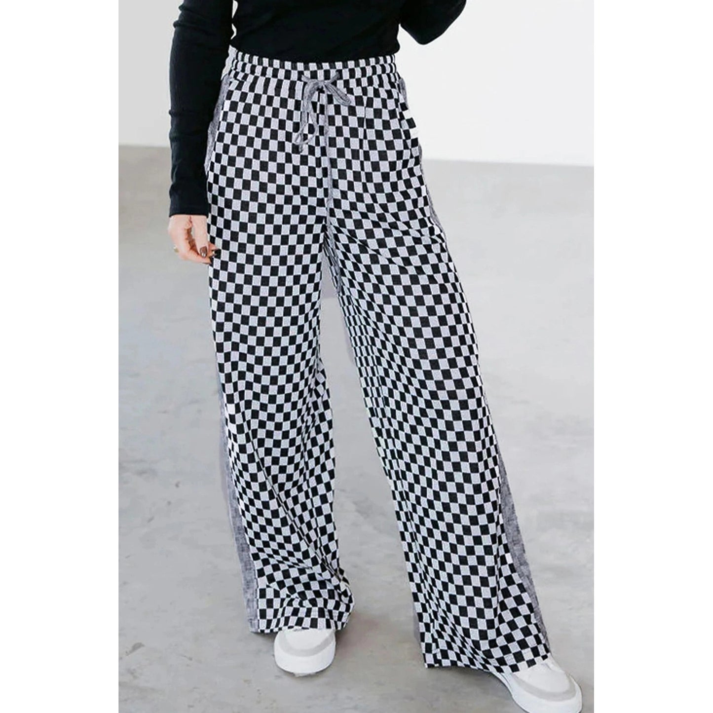 Janalee Checkerboard Drawstring Waist Casual Pants