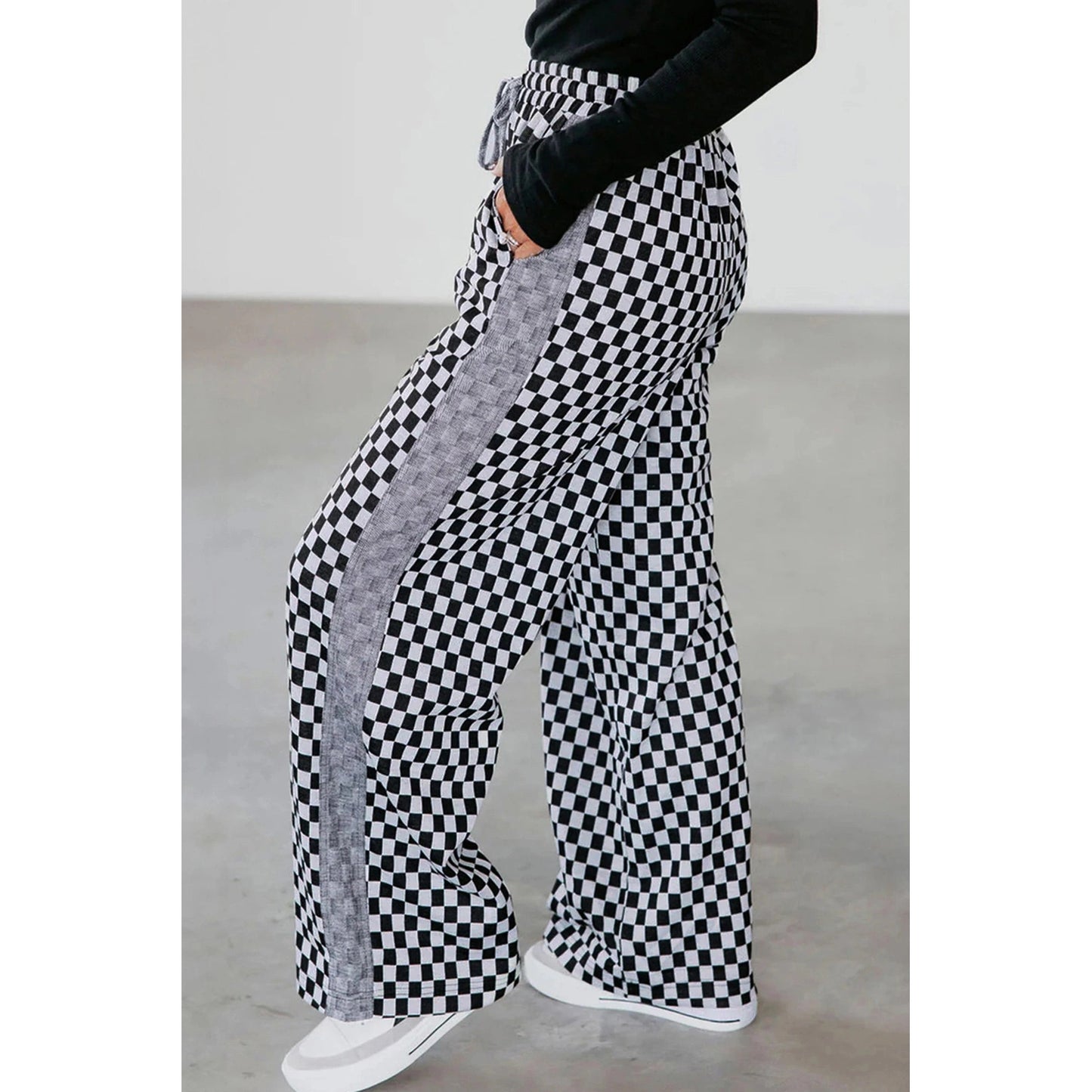 Janalee Checkerboard Drawstring Waist Casual Pants