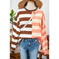 Janan Brown Stripe Color Block Drop Shoulder Pullover Sweatshirt