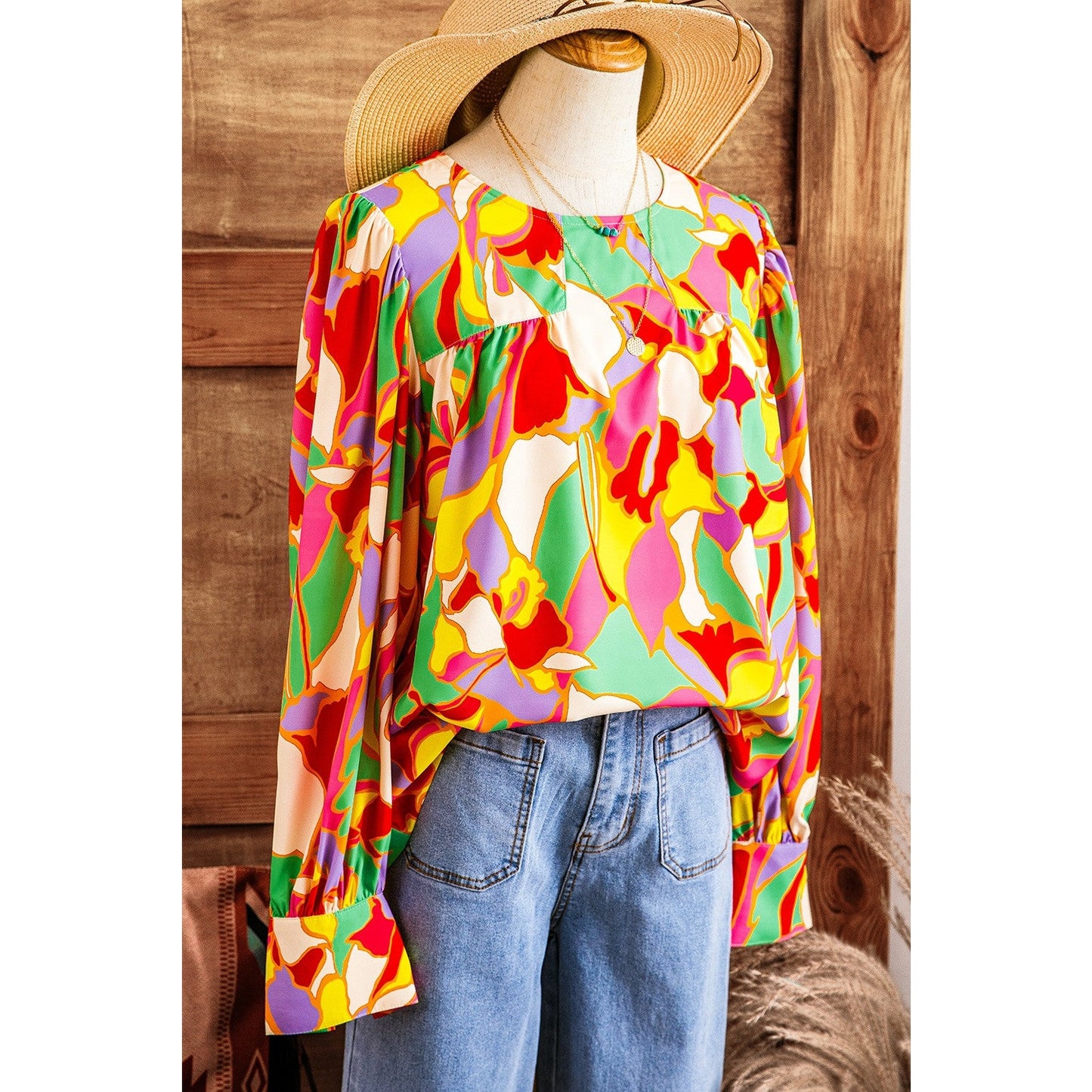 Janelle Yellow Abstract Print Puff Sleeve Blouse