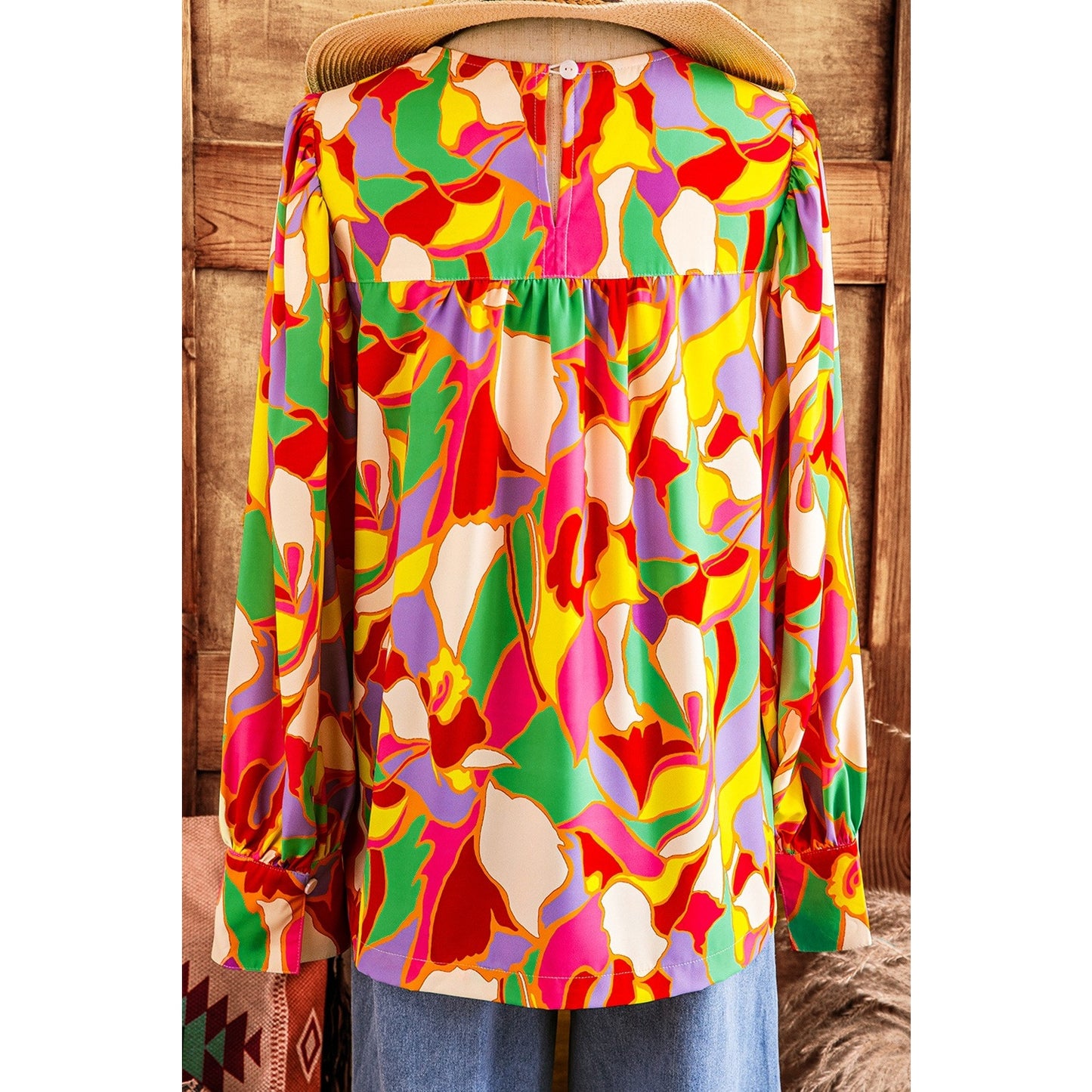 Janelle Yellow Abstract Print Puff Sleeve Blouse