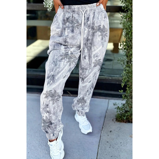 SALE!!!  Janette Grey Camo Print Cozy Drawstring Elastic Waist Jogger Pants