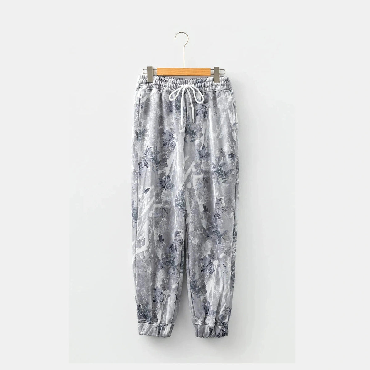 SALE!!!  Janette Grey Camo Print Cozy Drawstring Elastic Waist Jogger Pants