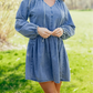 SALE!!!  Janna Puff Sleeve V Neck Ruffled Loose Denim Mini Dress
