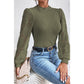 Janna Jungle Green Sunflower Mesh Bubble Sleeve Waffle Knit Top