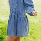 SALE!!!  Janna Puff Sleeve V Neck Ruffled Loose Denim Mini Dress