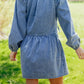 SALE!!!  Janna Puff Sleeve V Neck Ruffled Loose Denim Mini Dress