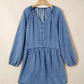 SALE!!!  Janna Puff Sleeve V Neck Ruffled Loose Denim Mini Dress