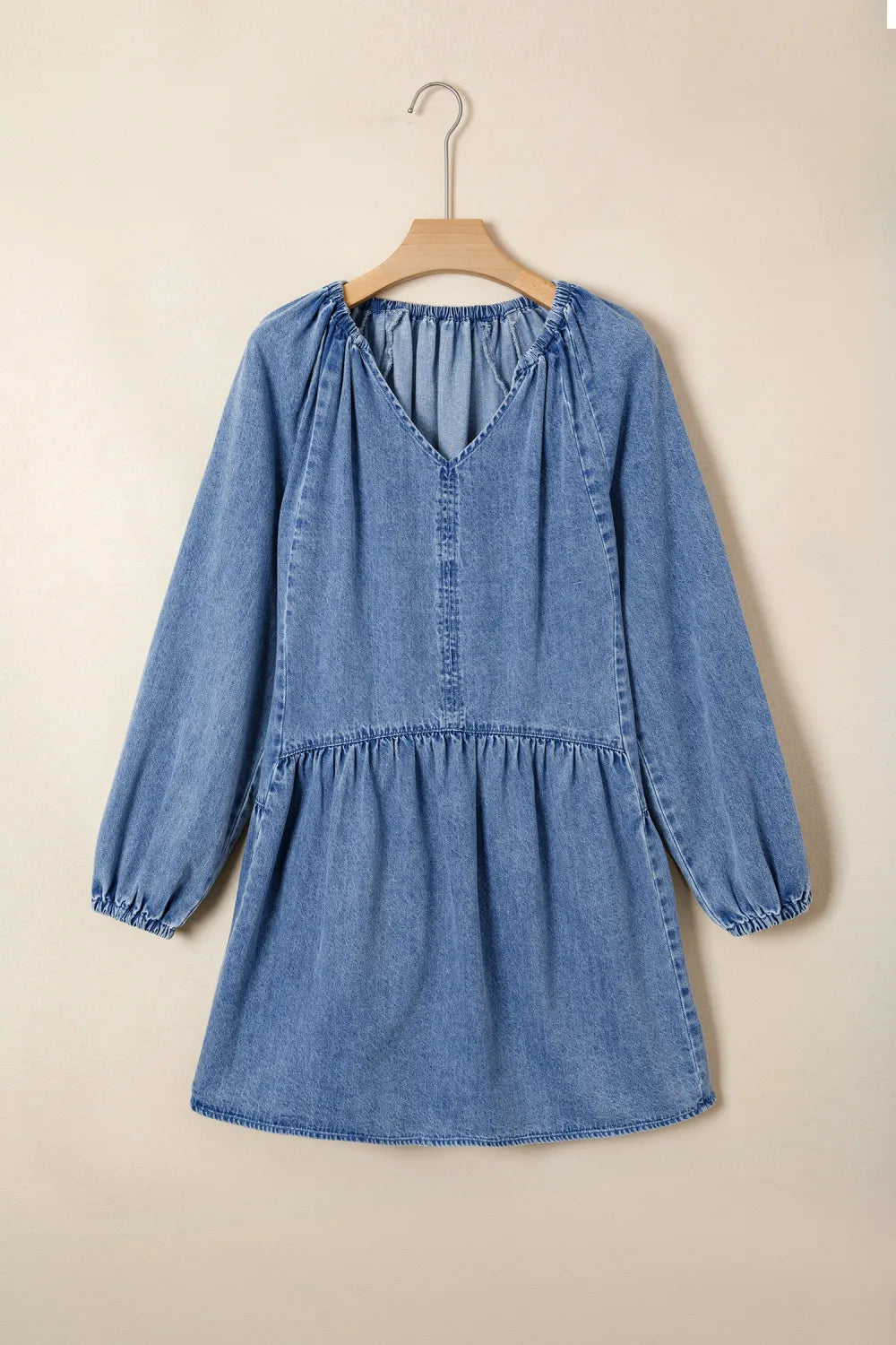 SALE!!!  Janna Puff Sleeve V Neck Ruffled Loose Denim Mini Dress