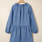 SALE!!!  Janna Puff Sleeve V Neck Ruffled Loose Denim Mini Dress
