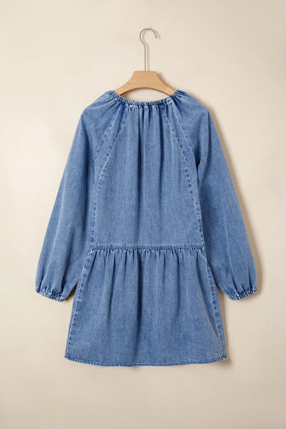 SALE!!!  Janna Puff Sleeve V Neck Ruffled Loose Denim Mini Dress